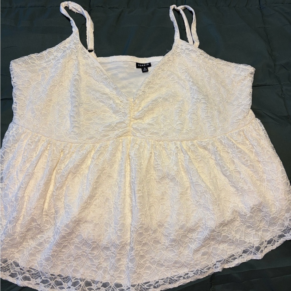 Torrid Cream Lace Peplum Cami with Adjustable Straps